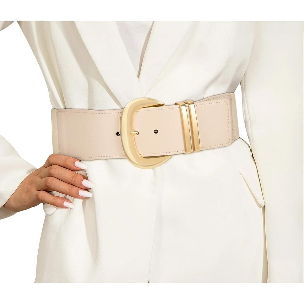 ⚡Golden Women Wide Elastic Waist Belt for Dresses Fashion Gold Buckle Stretchy